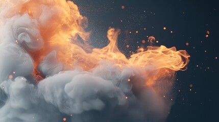 Obraz premium Dramatic Explosion of Colorful Flames and Smoke with Sparkling Particles in Dark Background