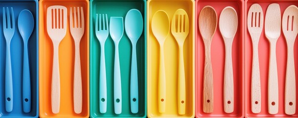 Colorful Cutlery in Nested Trays Display