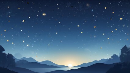 Serene Night Landscape Illustration with Starry Sky for Business Advertising and Media Use