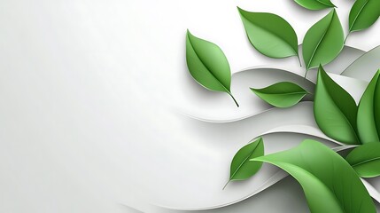 Fototapeta premium Green Leaves on White Wavy Background Design