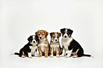 Adorable group of four border collie puppies sitting together