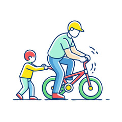 Fototapeta premium dad teaching to ride a bike icon