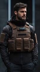 Advanced tactical protective vest in black and brown for security and outdoor use