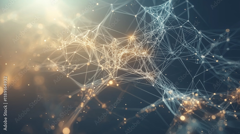 Aufkleber Futuristic Abstract Network of Connected Particles, Representing Artificial Intelligence, Data Visualization, and Technological Advancement in a Digital World, Generative AI
