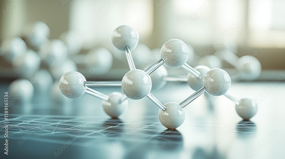Poster futuristic molecular structure representation in a scientific setting, highlighting chemistry, innov