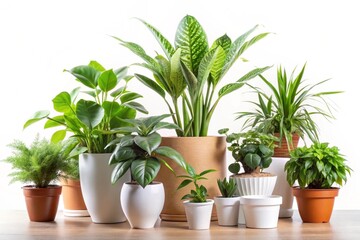 Collection of decorative indoor plants in stylish pots, perfect for enhancing home interiors and purifying air naturally