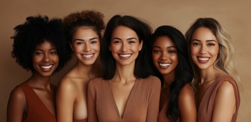 Fototapeta premium Celebrating diversity and friendship with smiling women in natural portrait