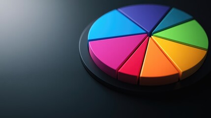 Fototapeta premium A colorful pie chart with segments in vibrant colors on a dark surface.