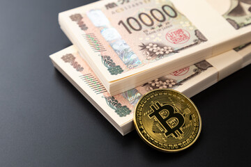 黒背景にビットコインと200万円