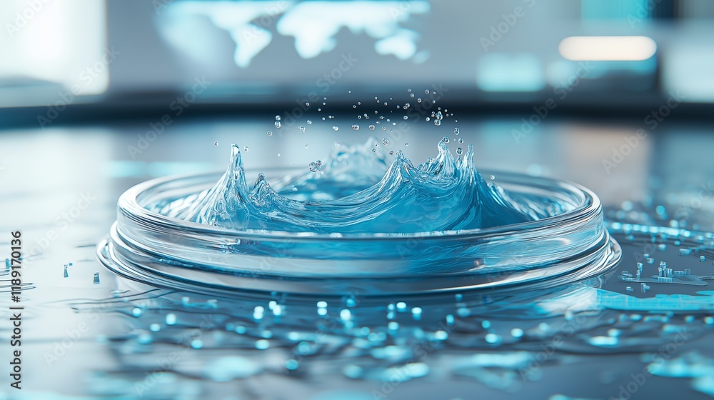 Aufkleber Advanced Digital Water Analysis with Futuristic AI Interface, Representing Smart Monitoring, Sustainability, and Data-Driven Water Management Solutions, Generative AI