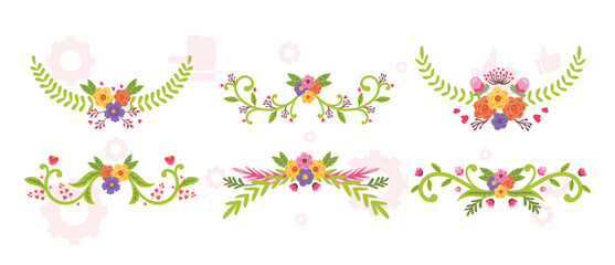 Vector set of tropical leaves. Palm, banana leaf, hibiscus, plumeria flowers.