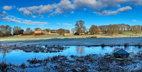 Winter view of the grounds of Langton Old Hall in the North Yorkshire village of Langton, northeast England