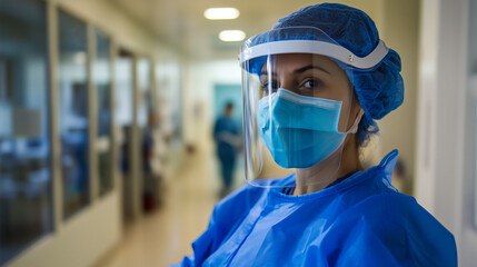 Nurse in the hospital with protective gear on her face
