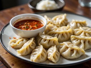Steamed Momos with Chili Sauce