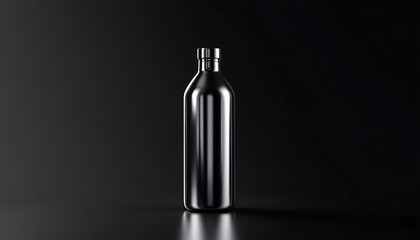 Sleek Black Glass Bottle Mockup - Minimalist Product Packaging Design