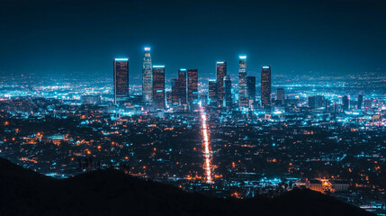 Fototapeta premium Downtown Los Angeles, Cityscape, Anime Background, Scenery