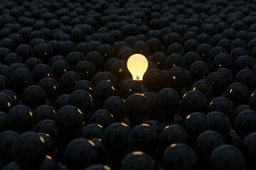 Obraz premium single light bulb is surrounded by many other light bulbs. The light bulb is the only one that is lit up