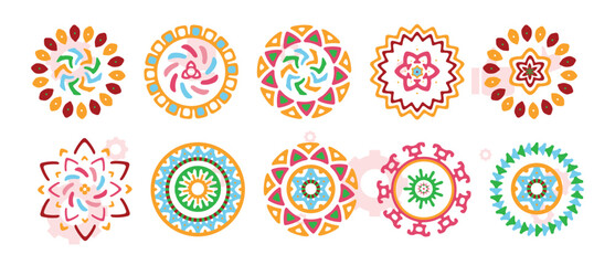 Large set of ornaments, circle rosette. Carving patterns of decorative leaves, acanthus, French cartouches, various scroll and shell elements. Tiles art Victorian design element and hand engraving. © Creativeactive