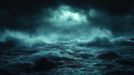 Turbulent Ocean Waves at Night: A Dramatic Seascape