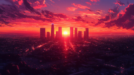 Downtown Los Angeles, Cityscape, Anime Background, Scenery