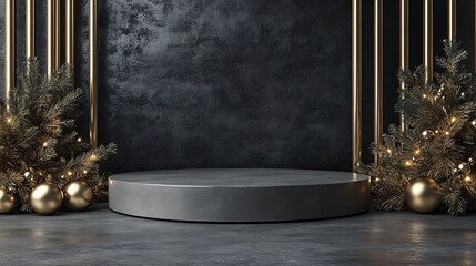 Elegant Dark Christmas Display with Festive Decorations