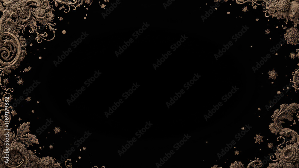 Sticker Elegant Gold Floral Frame on Black - Dark backgrounds