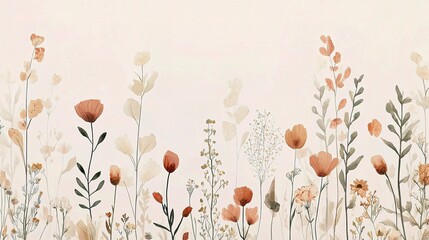Naklejka premium Trendy Luxury Botanical Background with Elegant Wildflowers