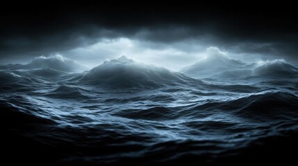 Fototapeta premium Turbulent Ocean Waves at Night Dramatic Dark Moody Seascape