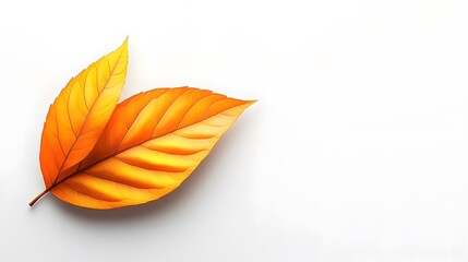 Two Golden Autumn Leaves on White Background