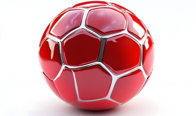 Fototapeta premium Red glossy soccer ball on white background.