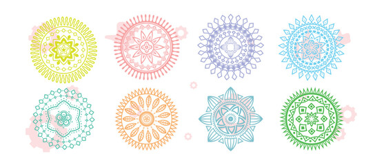 Large set of ornaments, circle rosette. Carving patterns of decorative leaves, acanthus, French cartouches, various scroll and shell elements. Tiles art Victorian design element and hand engraving. © Creativeactive