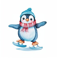 Fototapeta premium Cute penguin ice skate cartoon style