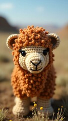 Naklejka premium realistic highly detailed crochet of a camel with a nature background