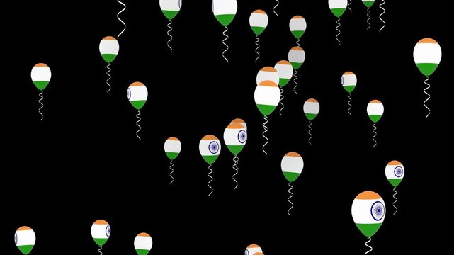 Floating Indian Flag Balloons on Black Background. 4k animatioo footage