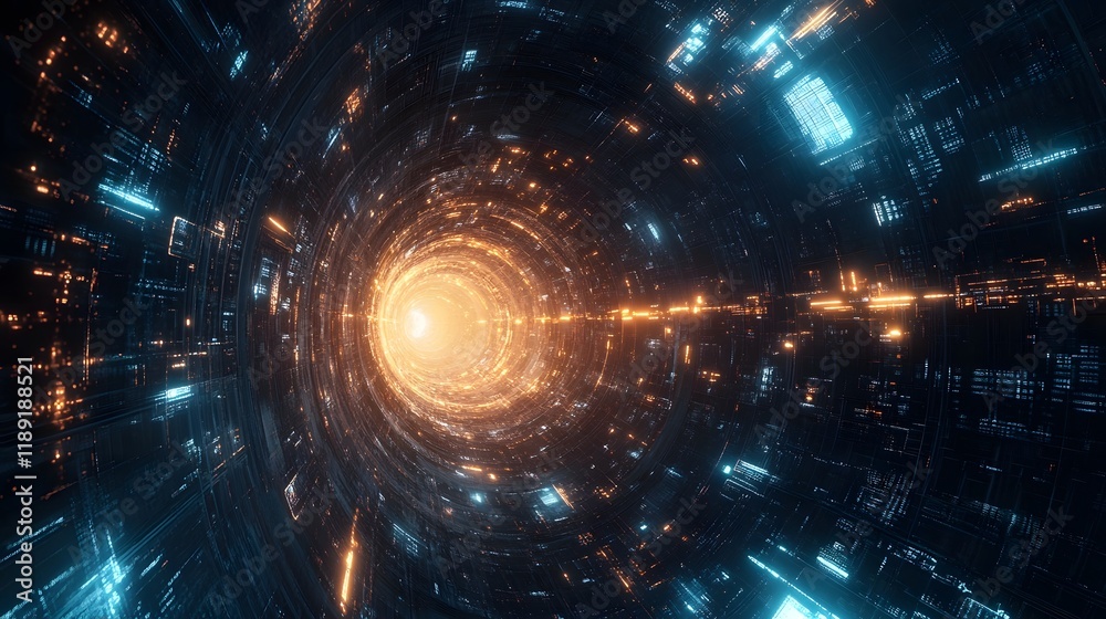 Poster futuristic analytical concept planning showcasing a dynamic digital tunnel with tactical execution v