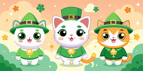 Cute Cartoon Cats Dressed for St. Patrick’s Day – Festive Feline Illustration