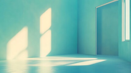 Sunlit Teal Room Corner Showing Door and Window