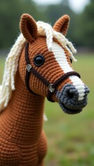 Fototapeta premium realistic highly detailed crochet of a horse with a nature background