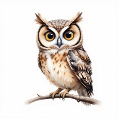 Fototapeta premium Majestic Owl Perched on Branch Wildlife Photography Bird Portrait Brown and Tan Feathers Large Eyes