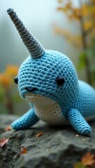 Fototapeta premium realistic highly detailed crochet of a narwhal with a nature background