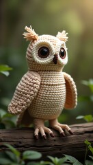 Fototapeta premium realistic highly detailed crochet of a owl with a nature background