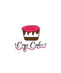 strawberry cupcake logo, Cupcake logo design template, Birthday cake logo vector illustration
