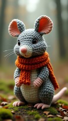realistic highly detailed crochet of a rat with a nature background