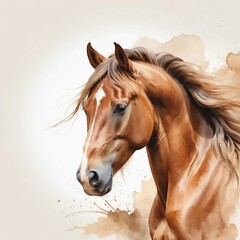 Obraz premium Majestic Chestnut Horse Watercolor Painting Elegant Equine Portrait Brown Stallion Headshot