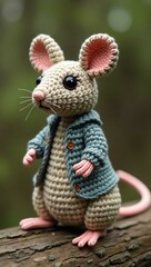 realistic highly detailed crochet of a rat with a nature background