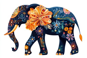 illustration of an elephant decorated with flowers