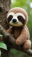 Fototapeta premium realistic highly detailed crochet of a sloth with a nature background
