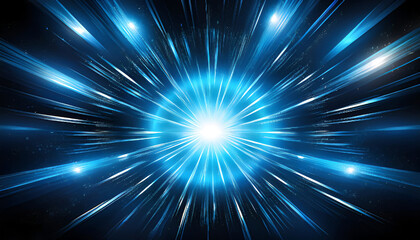 Naklejka premium Radiant blue light bursts from the center resembling a cosmic explosion or supernova in space