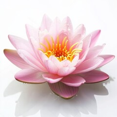 Pink water lily flower close up on white background