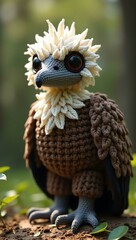realistic highly detailed crochet of a vulture with a nature background